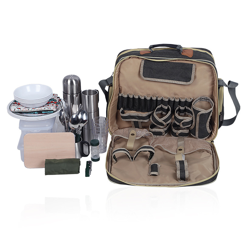 Camping Cooking Set For 4 - Portable Luxury Camping Picnic Tableware Set