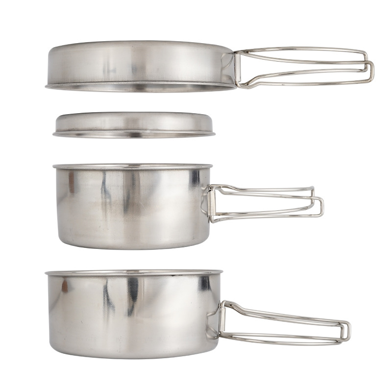 Camping Cooking Set For 4 - CLS 4-Piece Stainless Steel Camping Cookware