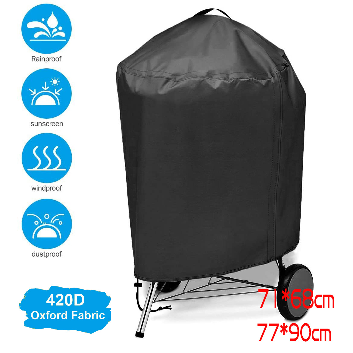 Camping Cooking Fire Pit - 210D Outdoor Grill Cover Waterproof Round