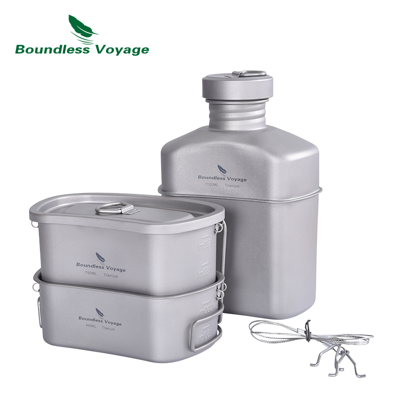 Camping Cooking Mess Kit - Boundless Voyage Titanium Canteen Cooking Set
