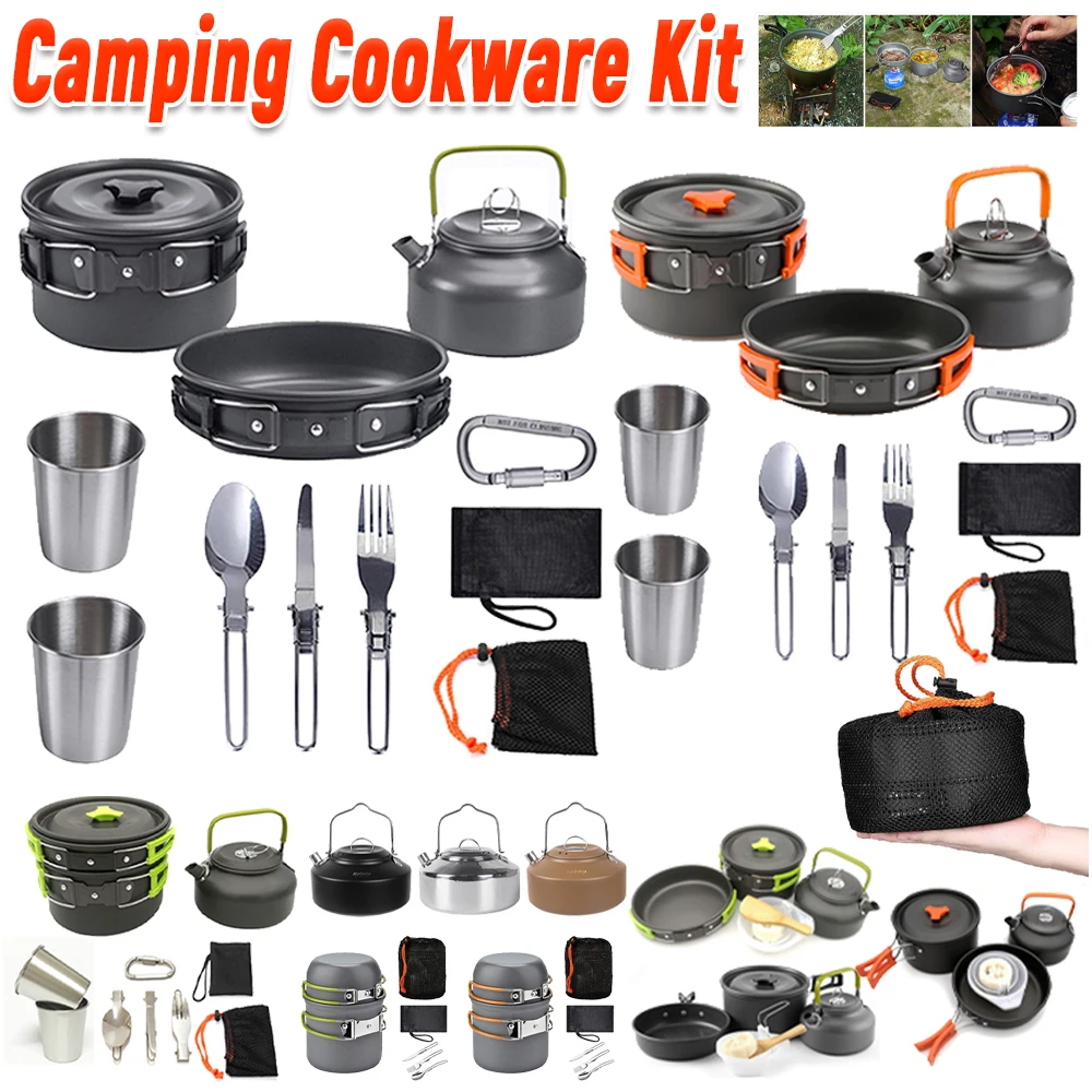 Camping Hiking Cooking - Camping Cookware Kit Kettle Pot Pan
