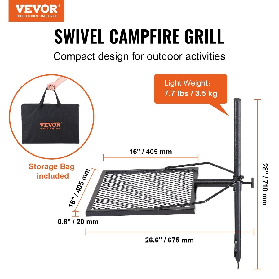 Swivel Campfire Grill for Fire - Camping Cooking Fire Pit recension och pris