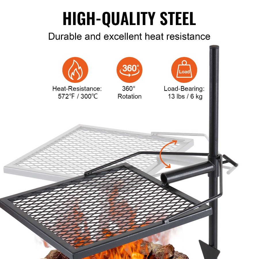 Swivel Campfire Grill for Fire - Camping Cooking Fire Pit recension och pris