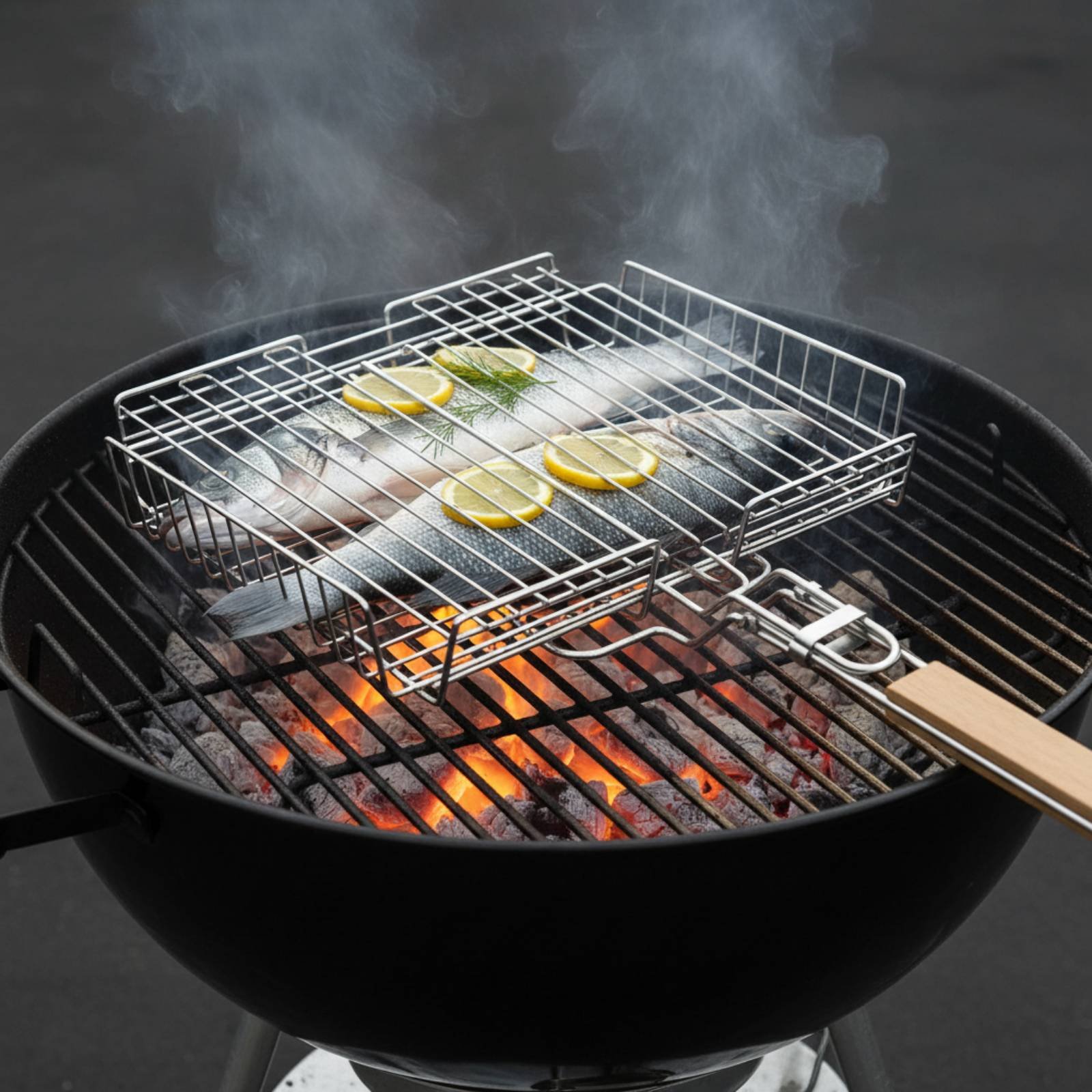 Wood Handle Grill Basket Porta - Camping Cooking Basket recension och pris