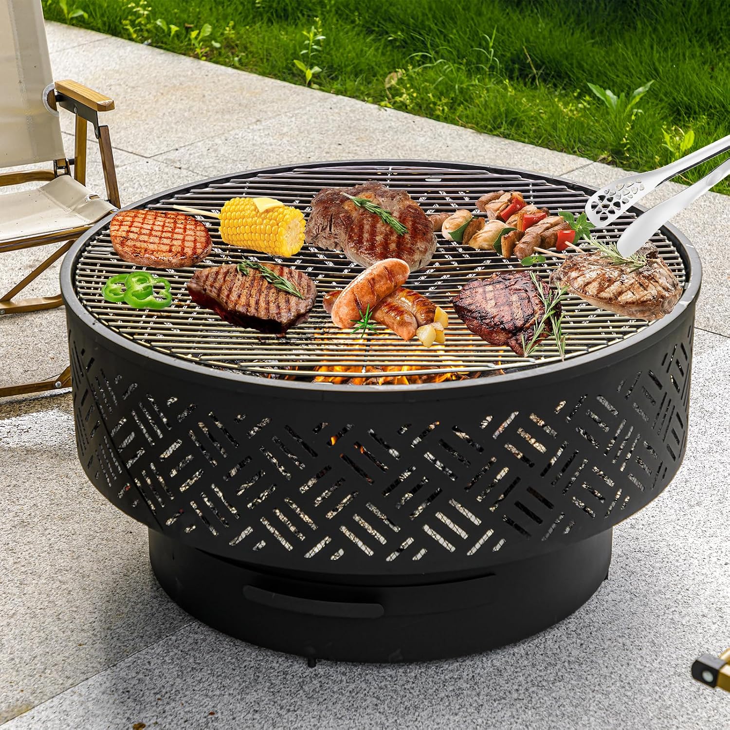 32 Inch Round Metal Wood Burni - Camping Cooking Fire Pit recension och pris