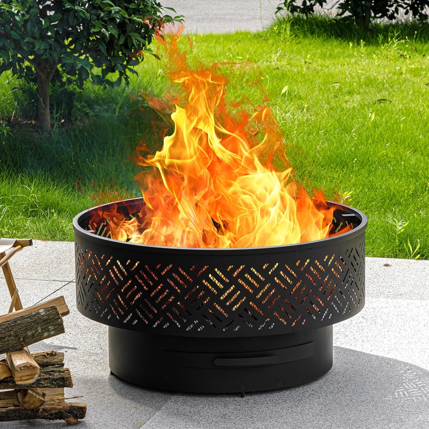 32 Inch Round Metal Wood Burni - Camping Cooking Fire Pit recension och pris