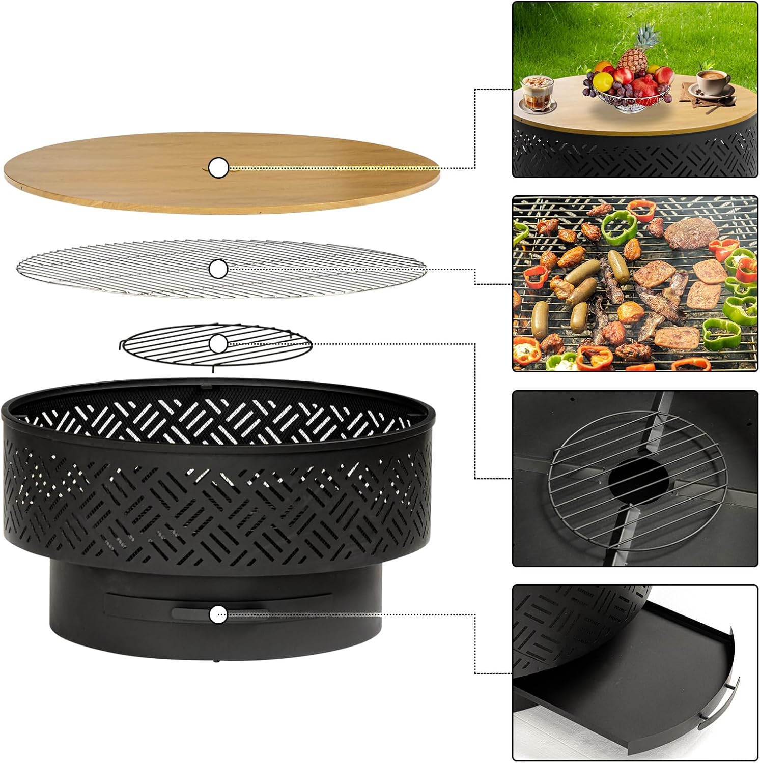32 Inch Round Metal Wood Burni - Camping Cooking Fire Pit recension och pris