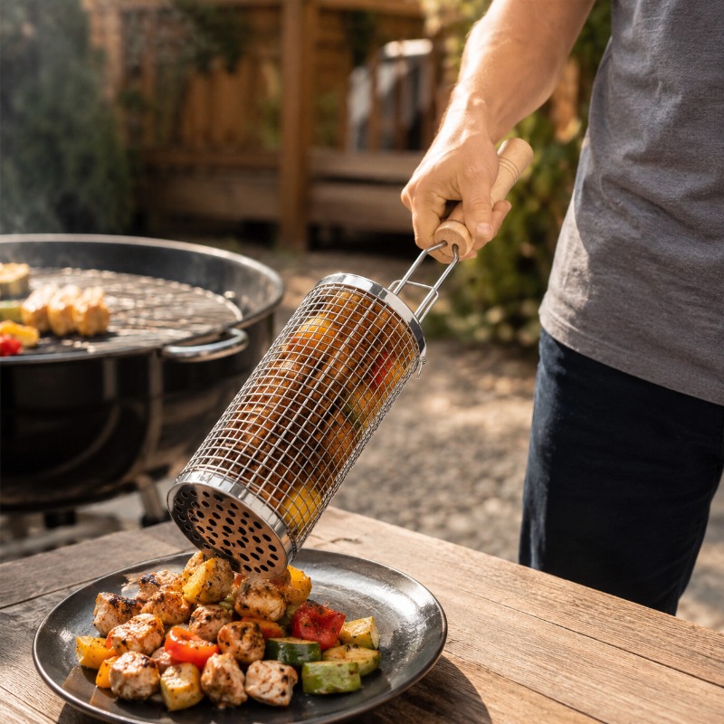 Round Barbecue Grill Basket Se - Camping Cooking Basket recension och pris