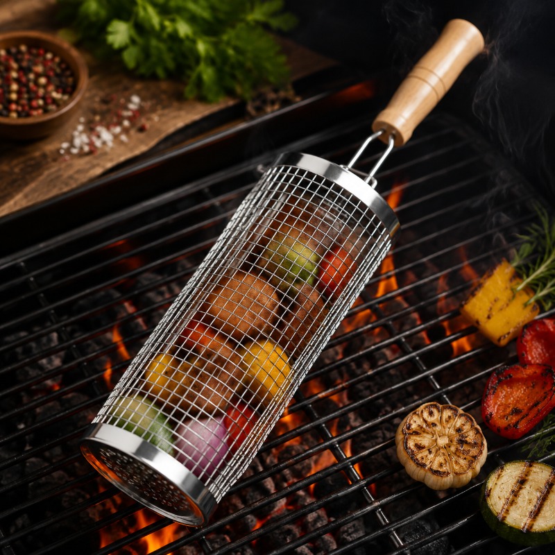 Round Barbecue Grill Basket Se - Camping Cooking Basket recension och pris