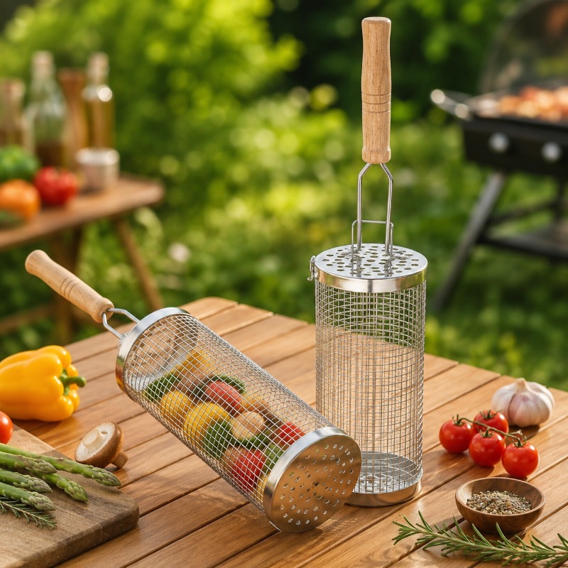 Round Barbecue Grill Basket Se - Camping Cooking Basket recension och pris