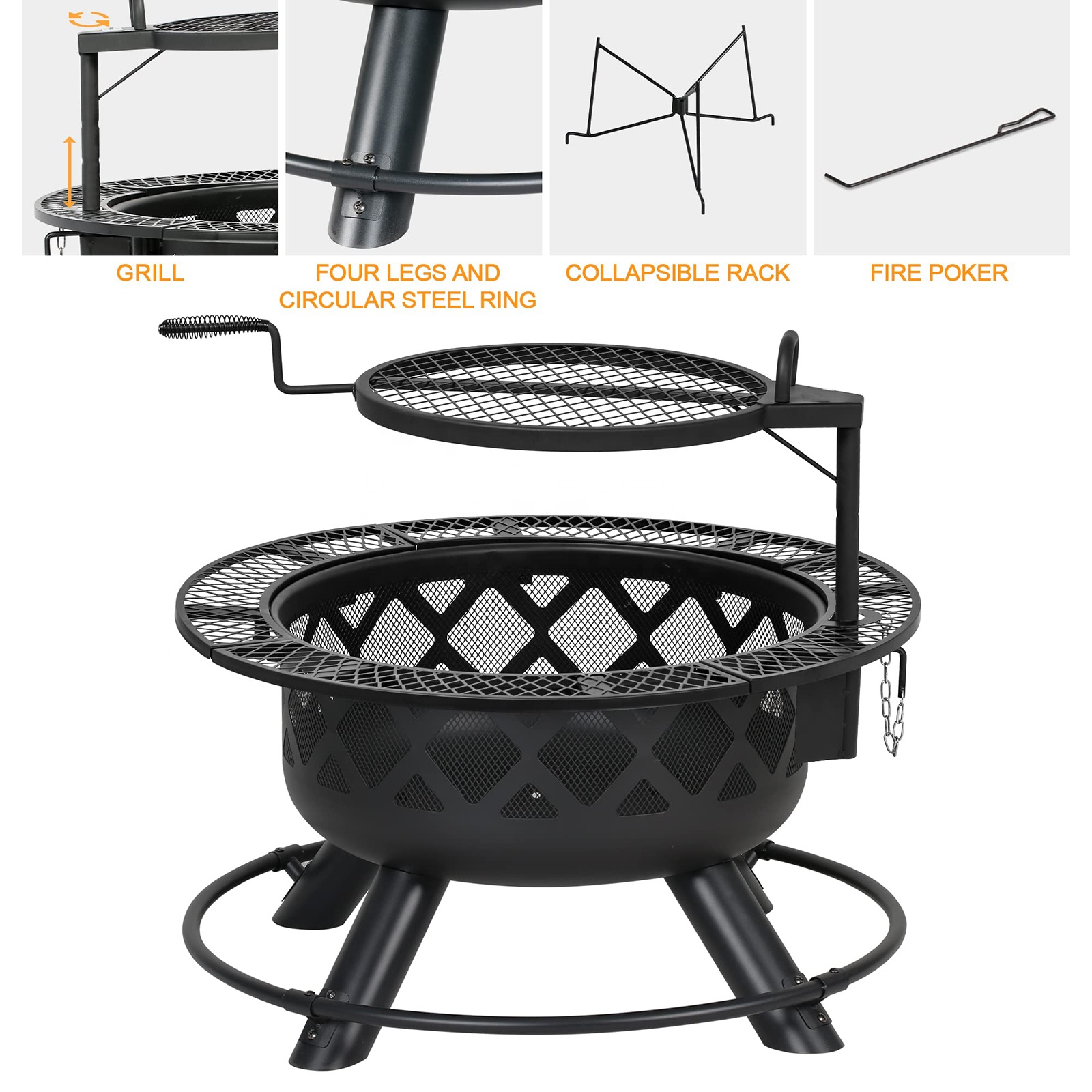 Large Outdoor Wood Burning Fir - Camping Cooking Fire Pit recension och pris