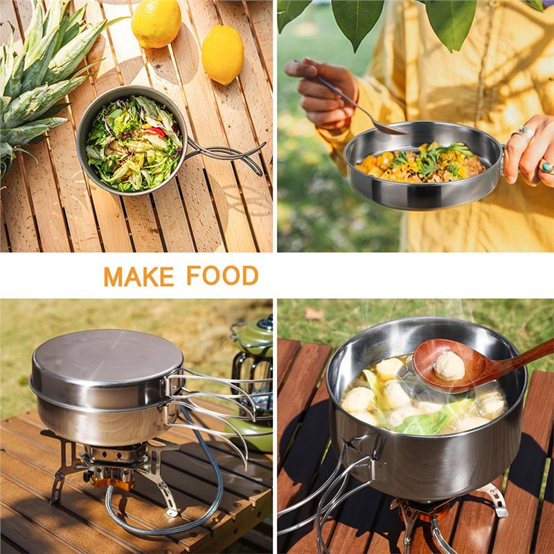 【BIG SALE】Stainless Steel 4-Pi - Camping Cooking Set For 4 recension och pris