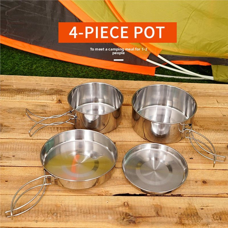 【BIG SALE】Stainless Steel 4-Pi - Camping Cooking Set For 4 recension och pris