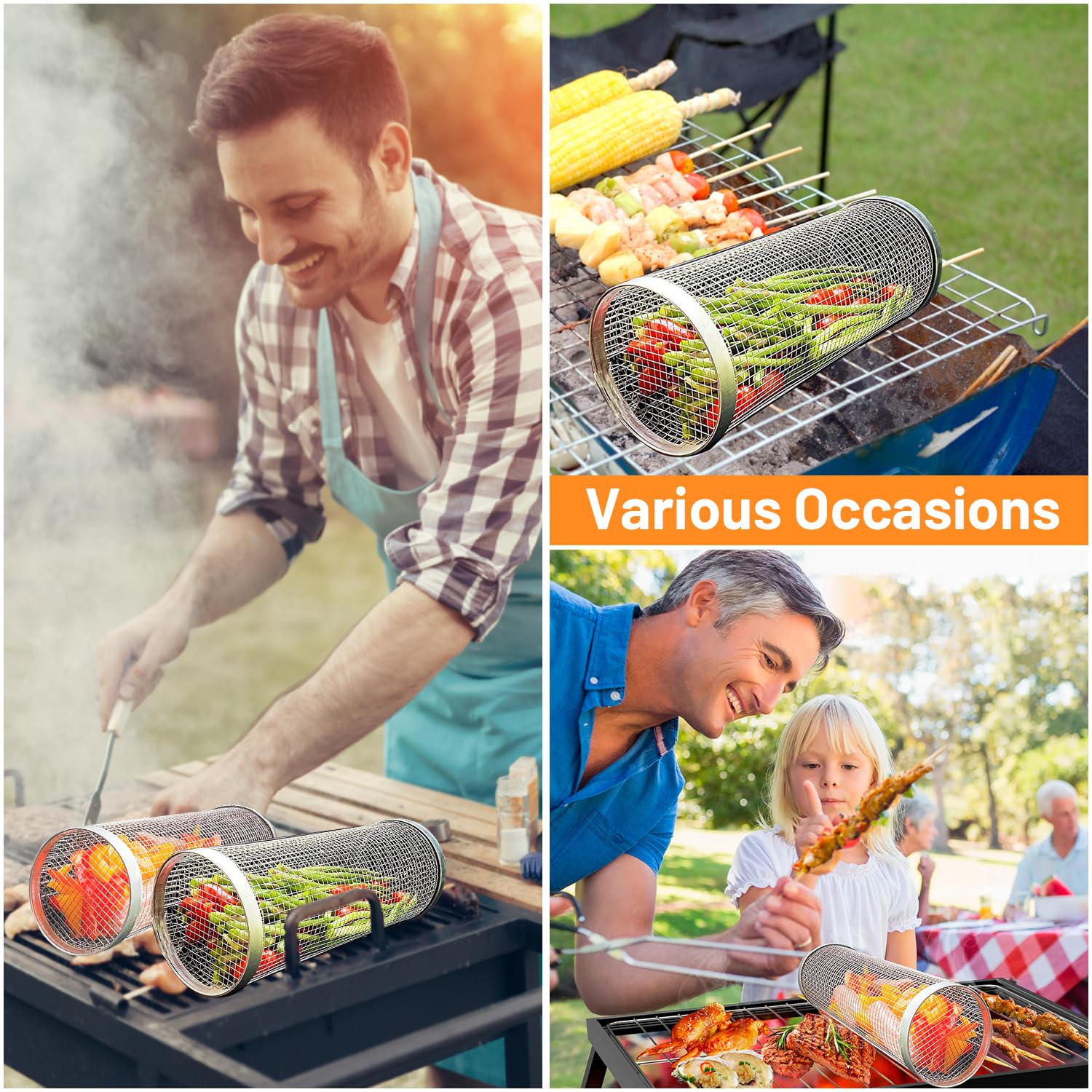 2 Pieces Rolling Grilling Bask - Camping Cooking Basket recension och pris
