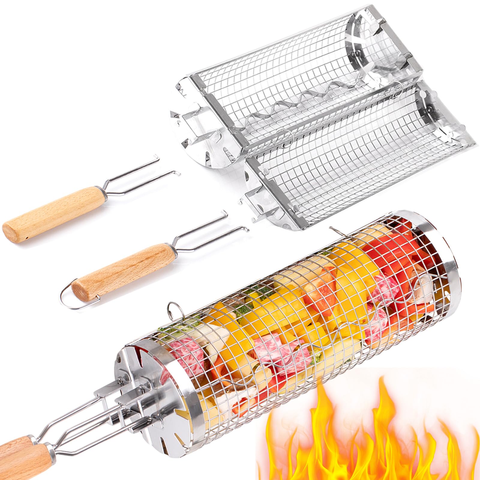 BUYYES Rolling Grill Basket BB - Camping Cooking Basket recension och pris